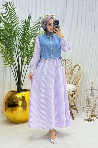 Liya Tesettür Elbise Lila Lila