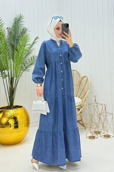 Oya Tesettür Elbise Mavi Mavi