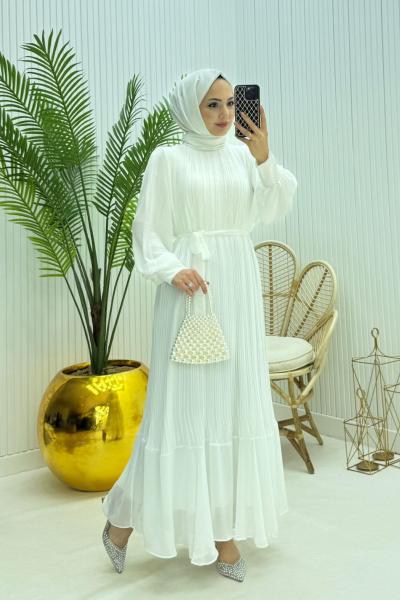 Pera Tesettür Elbise Beyaz Beyaz