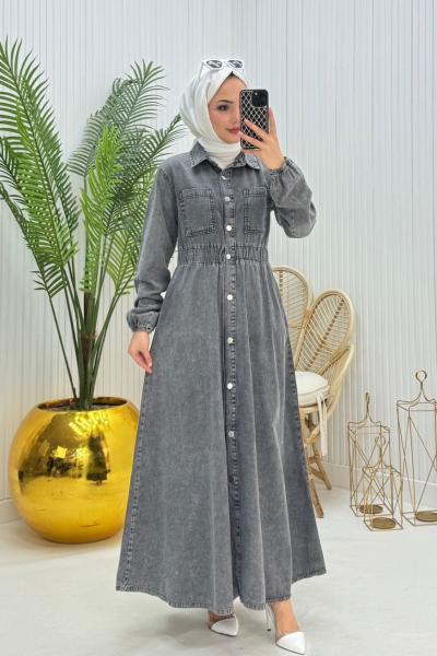 Pervin Tesettür Elbise Siyah Siyah