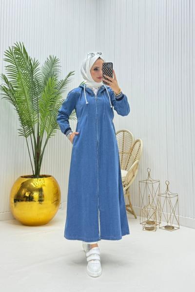 Rengin Ribanalı Kot Kap  Mavi