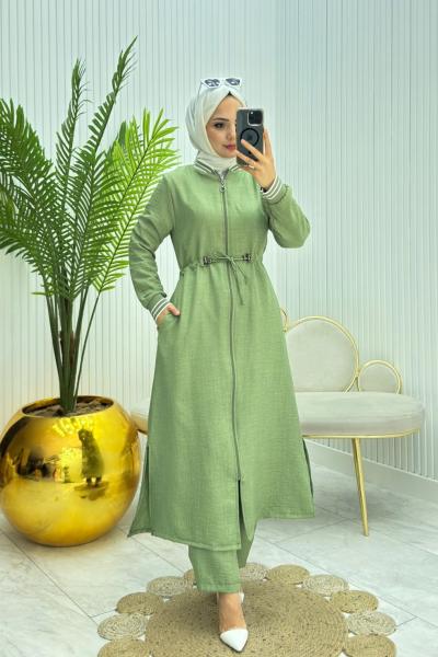 Ribanalı Tesettür Takım Haki Haki