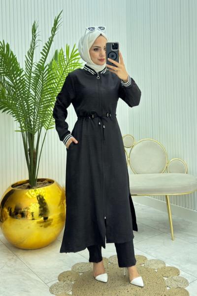Ribanalı Tesettür Takım Siyah Siyah