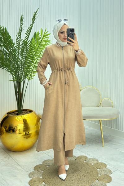 Ribanalı Tesettür Takım Vizon Vizon